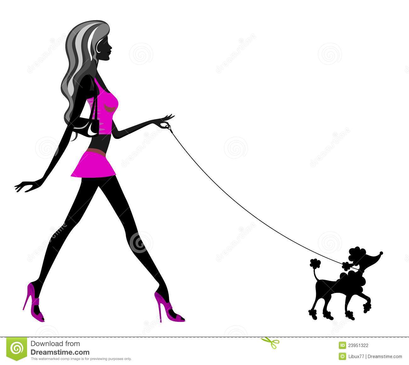 Cartoon Woman Walking Poodle