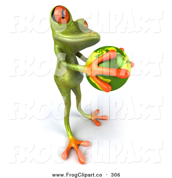 Clip Art Of A Cute Green Tree Frog Waving And Holding A Sign To The