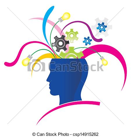 Clip Art Vector Of Creative Thinking   Stylized Head With Explosion Of