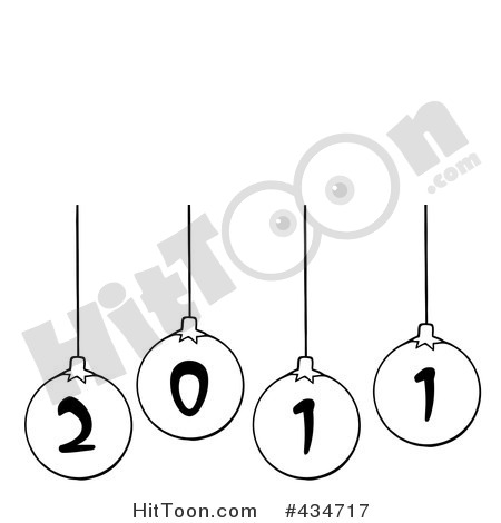 Clipart Illustration Of Black And White 2011 New Year Baubles  434717
