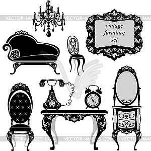 Of Antique Furniture   Black Silhouettes   Royalty Free Vector Clipart