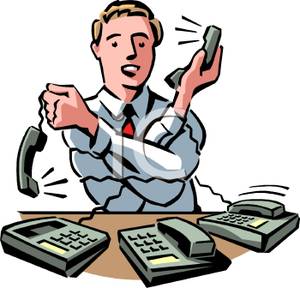Office Phone Clipart Overworked Person A Man Talking On Several