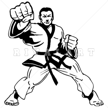 Sports Clipart Image Of Black White Martial Arts Man Guy Fists    