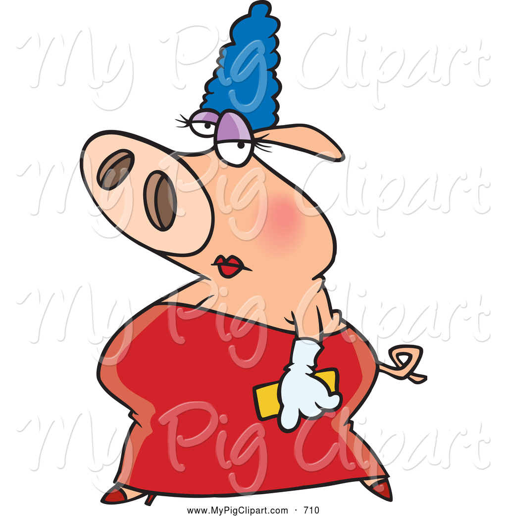 Swine Clipart Of A Cartoon Fancy Pig Lady In A Dress By Ron Leishman