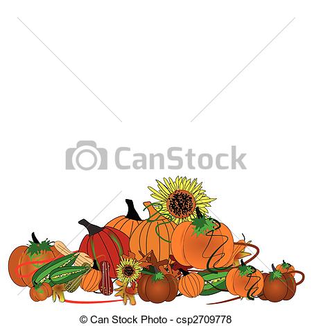 Vector Of Pumpkin Patch On White   Assorted Pumpkins With Squash