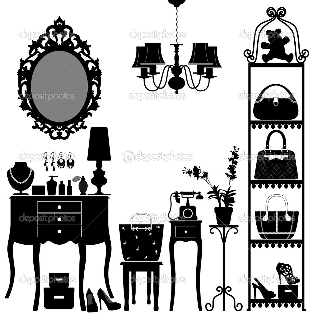 Woman Cosmetic Accessories Room Furniture   Stock Vector   Leremy