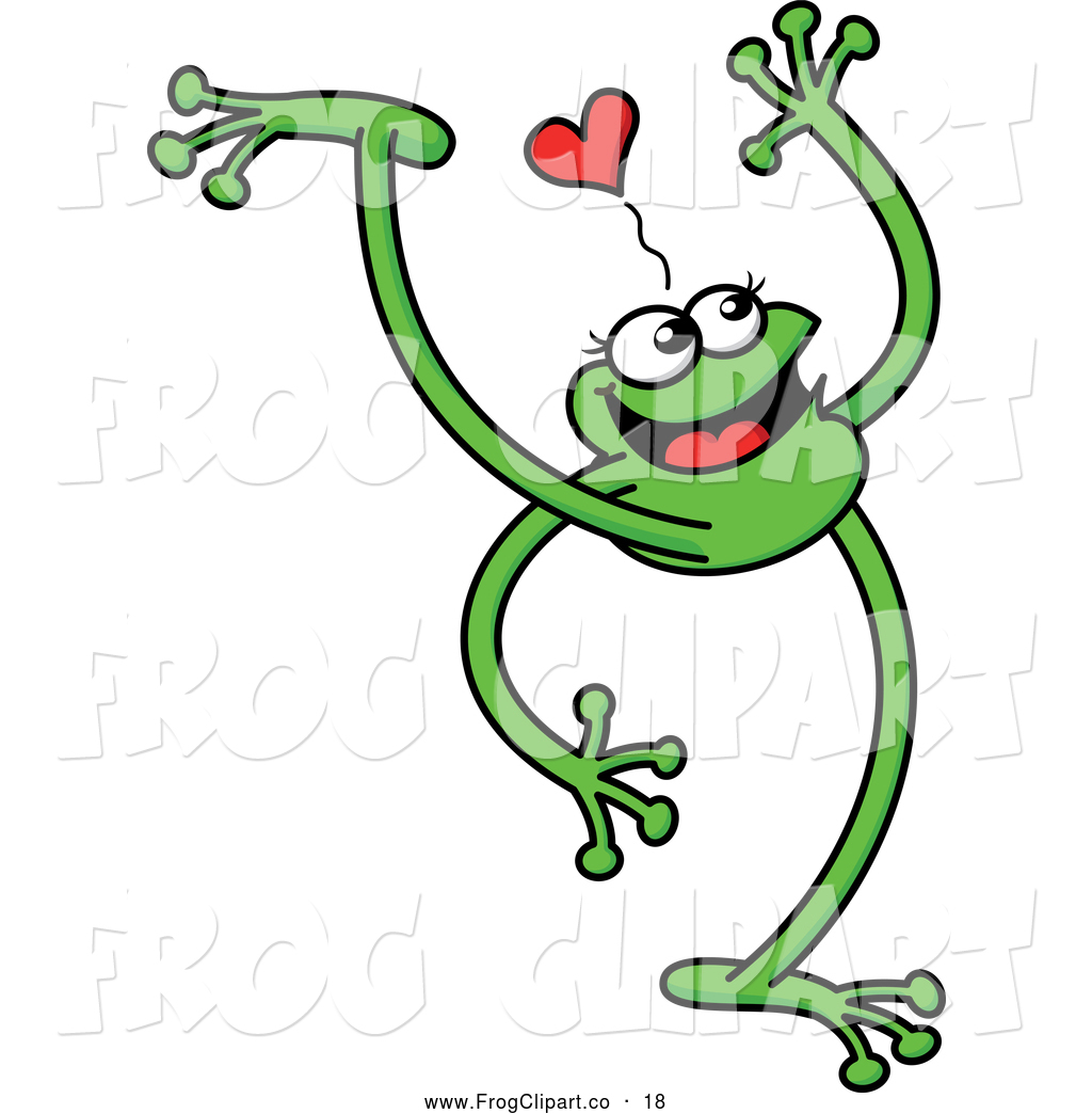 Clip Art Of A Grinning Leggy Green Frog Walking Under A Heart By Zooco