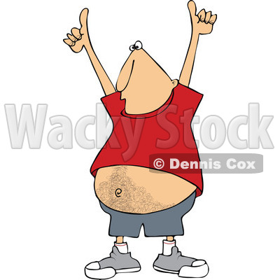 Clipart Cartoon Man Holding Two Thumbs Up High And Showing His Hairy