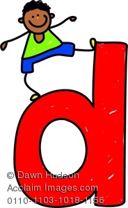 Clipart Image Of A Happy Little Boy Climbing Over A Giant Letter D