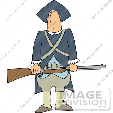 Clipart Of A Male Revolutionary War Soldier In A Blue Uniform Holding