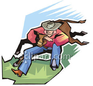 Cowboy Wrestling A Steer   Royalty Free Clipart Picture