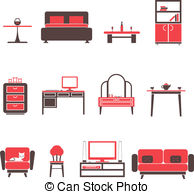 Flat Furniture Icons And Symbols Set For Living Room Isolated Vector