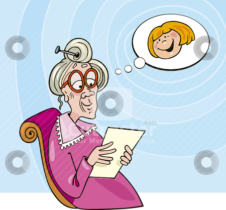 Grandma Reading Letter From Granddaughter Stock Vector Clipart