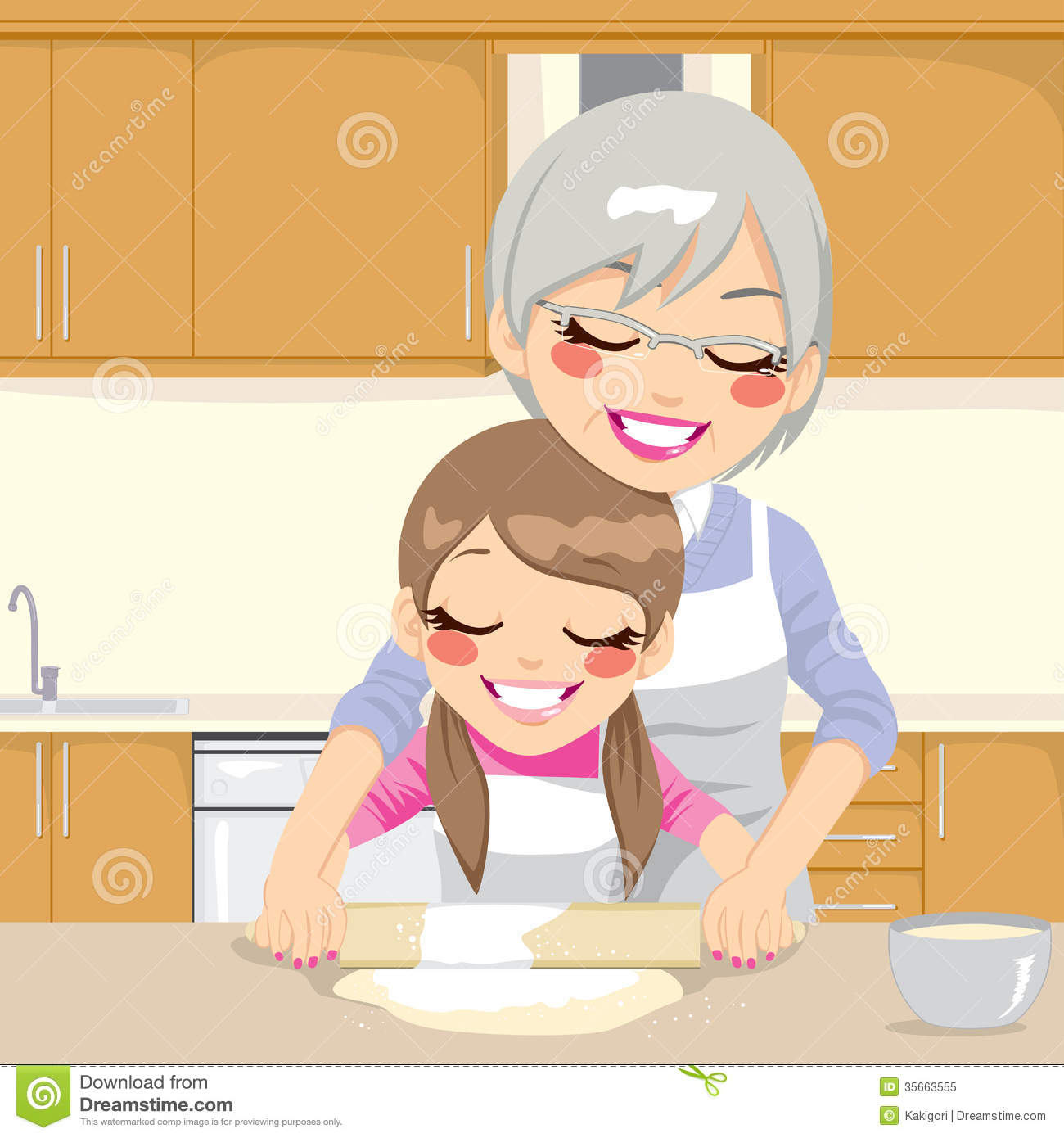 Grandmother Teaching Granddaughter Make Pizza Royalty Free Stock Photo