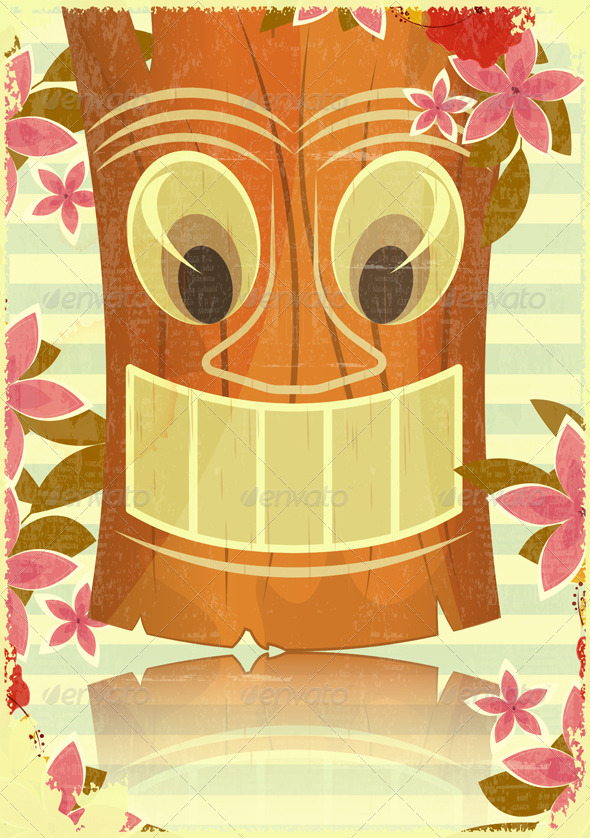 Graphicriver Vintage Hawaiian Tiki Postcard 4009260