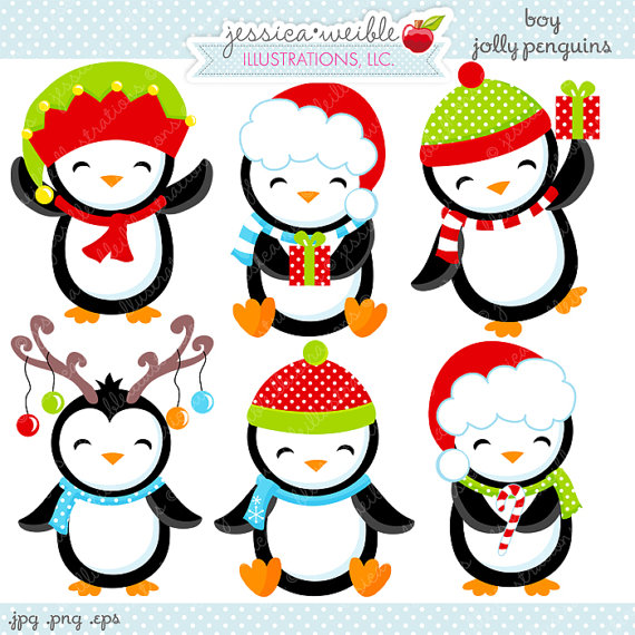 Jolly Penguins Cute Digital Clipart   Commercial Use Ok   Christmas