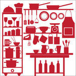 Kitchen Related Symbols On Tiled Background 2 Silhouettes Of Kitchen    