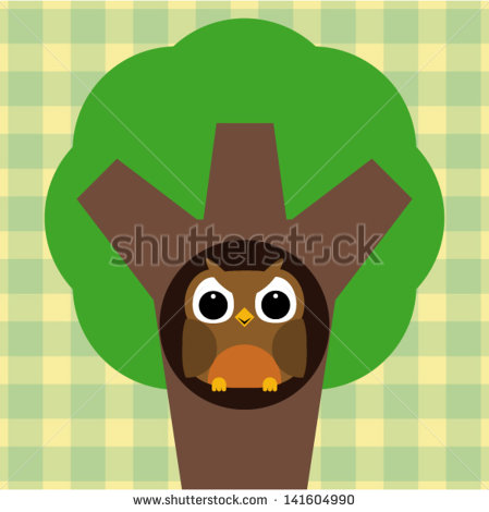 Owl Sitting On A Tree With A Hole   Stock Vector