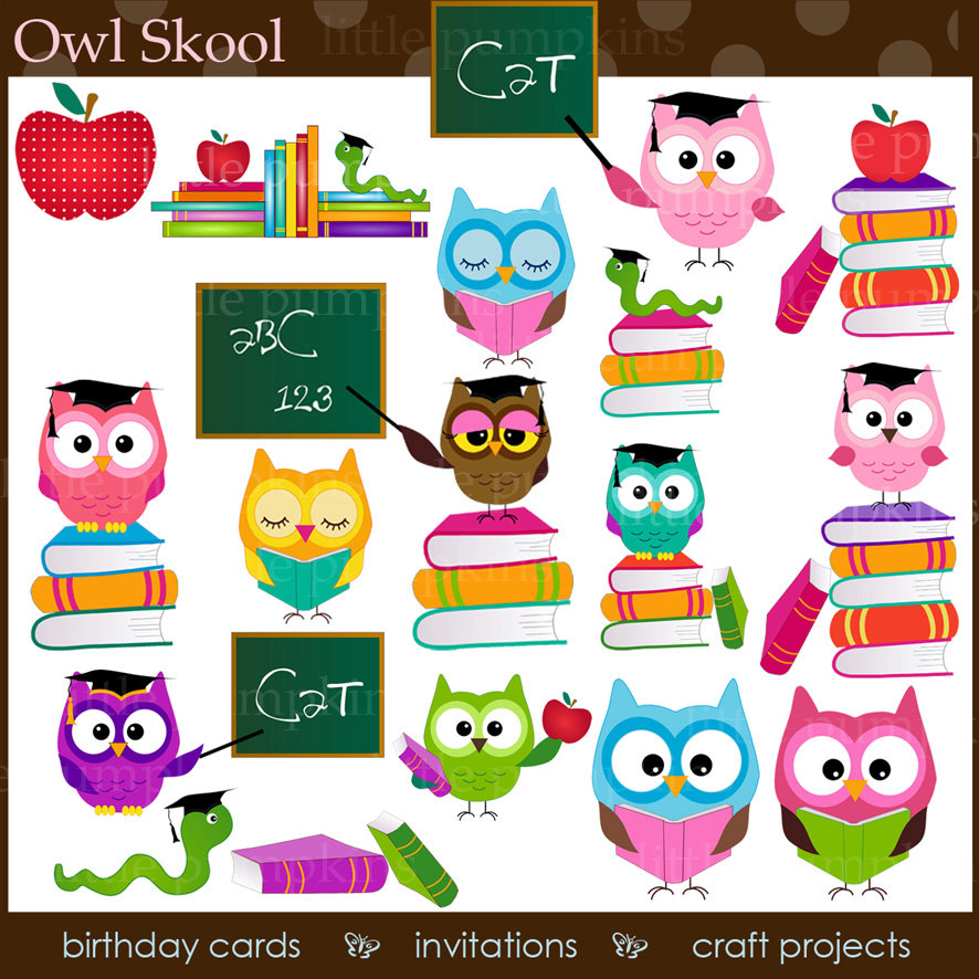 Owl Skool  16 Piece Clip Art Set In Png   By Littlepumpkinspix