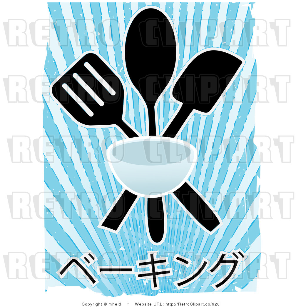 Royalty Free Retro Kitchen Utensils Over Blue Ray Background With