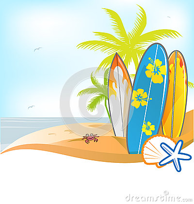 Summer Background With Surboard On Background