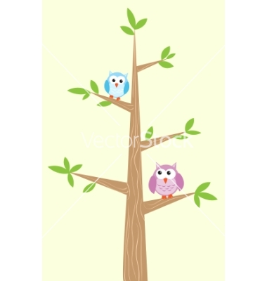 Two Owls On The Tree Vector Art   Download Bright Vectors   589236