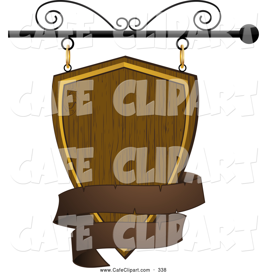 Wooden Shield Or Family Crest Store Front Sign With A Brown Banner