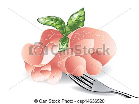 Baked Ham And Fork Isolated On White Background