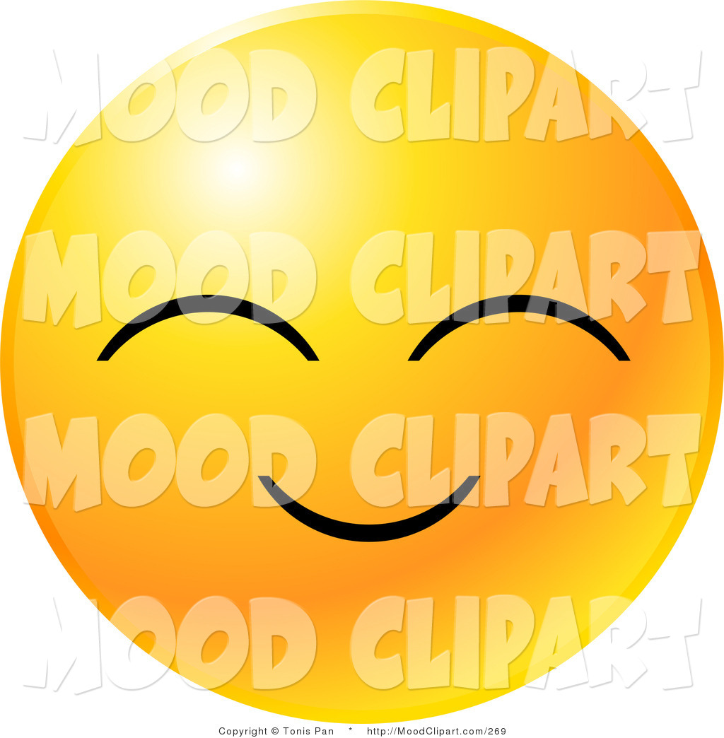 Clip Art Of A Yellow Emoticon Face With A Pleasant Smile On Its Face