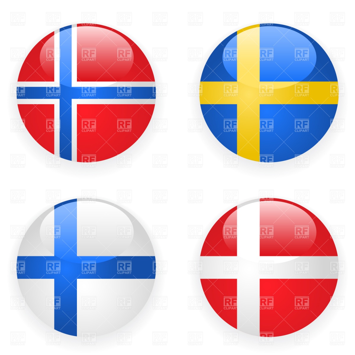 Denmark Finland Norway And Sweden Button Flags 1389 Signs Symbols