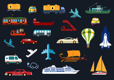 Flat Icons With Road Water Rail Air Transport Royalty Free Stock