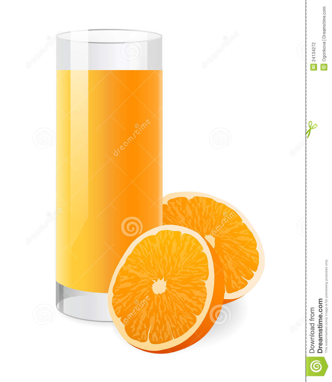 Illustration Of Fresh Orange Juice In Glass With Half Of Orange