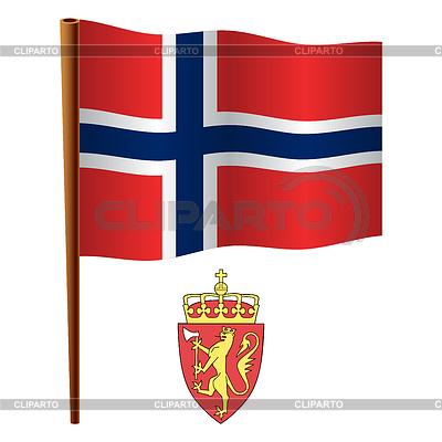 Norway Wavy Flag And Coat Of Arm Against White Background Vector Art    
