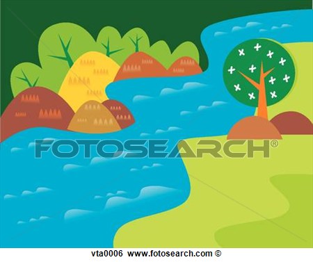 Stock Illustration Of A Nature Scene With Trees And A River Flowing