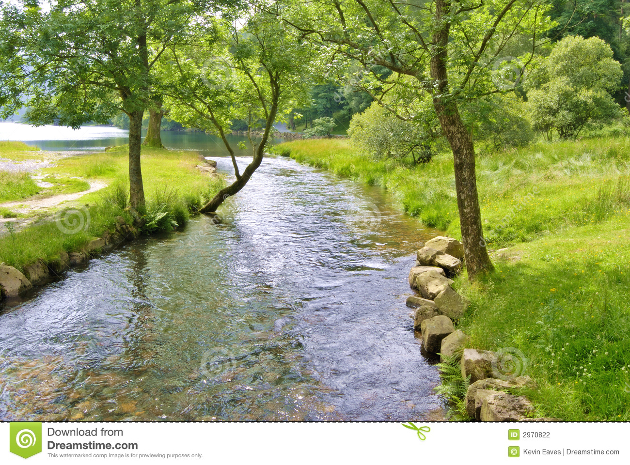 Summer View Of A Stream Flowing Into Buttermere In The English Lake