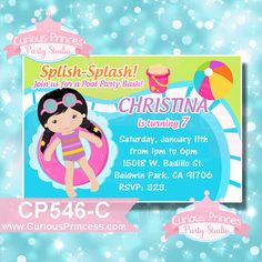Swimming Pool Party Girl Printable 4x6 By Curiousprincessdis  14 00    