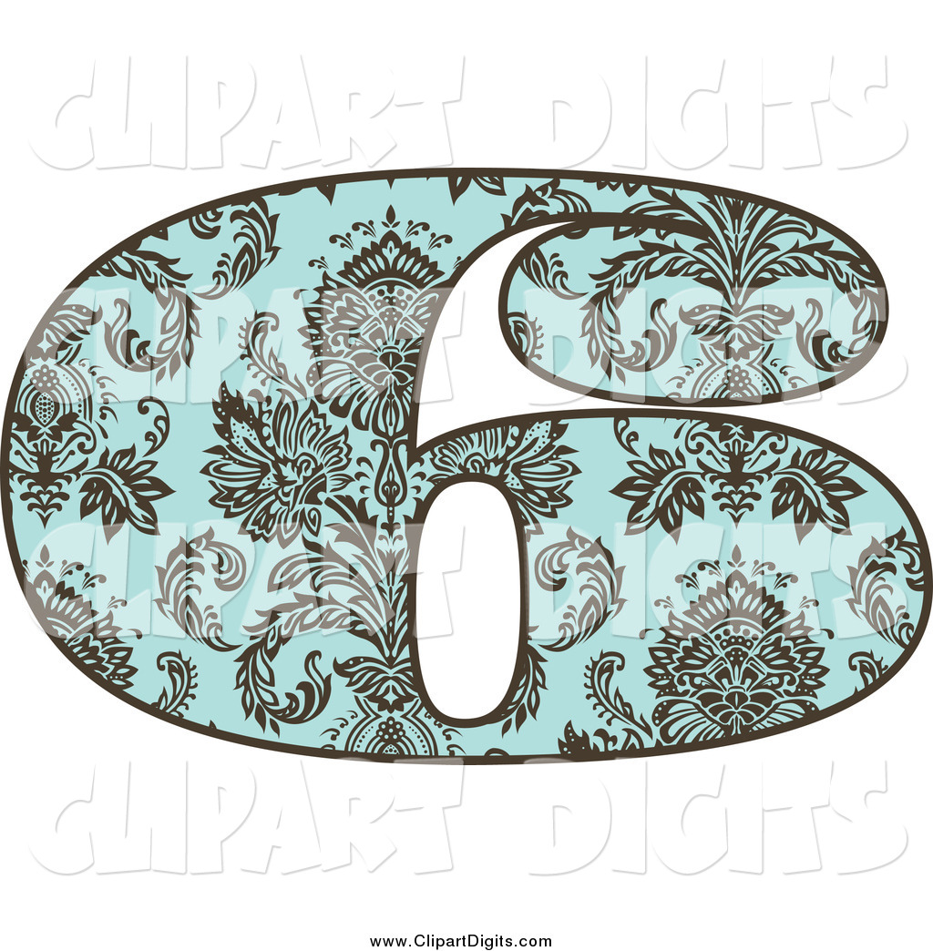 Turquoise Vintage Floral Patterned Number 6 Number Clip Art Bestvector