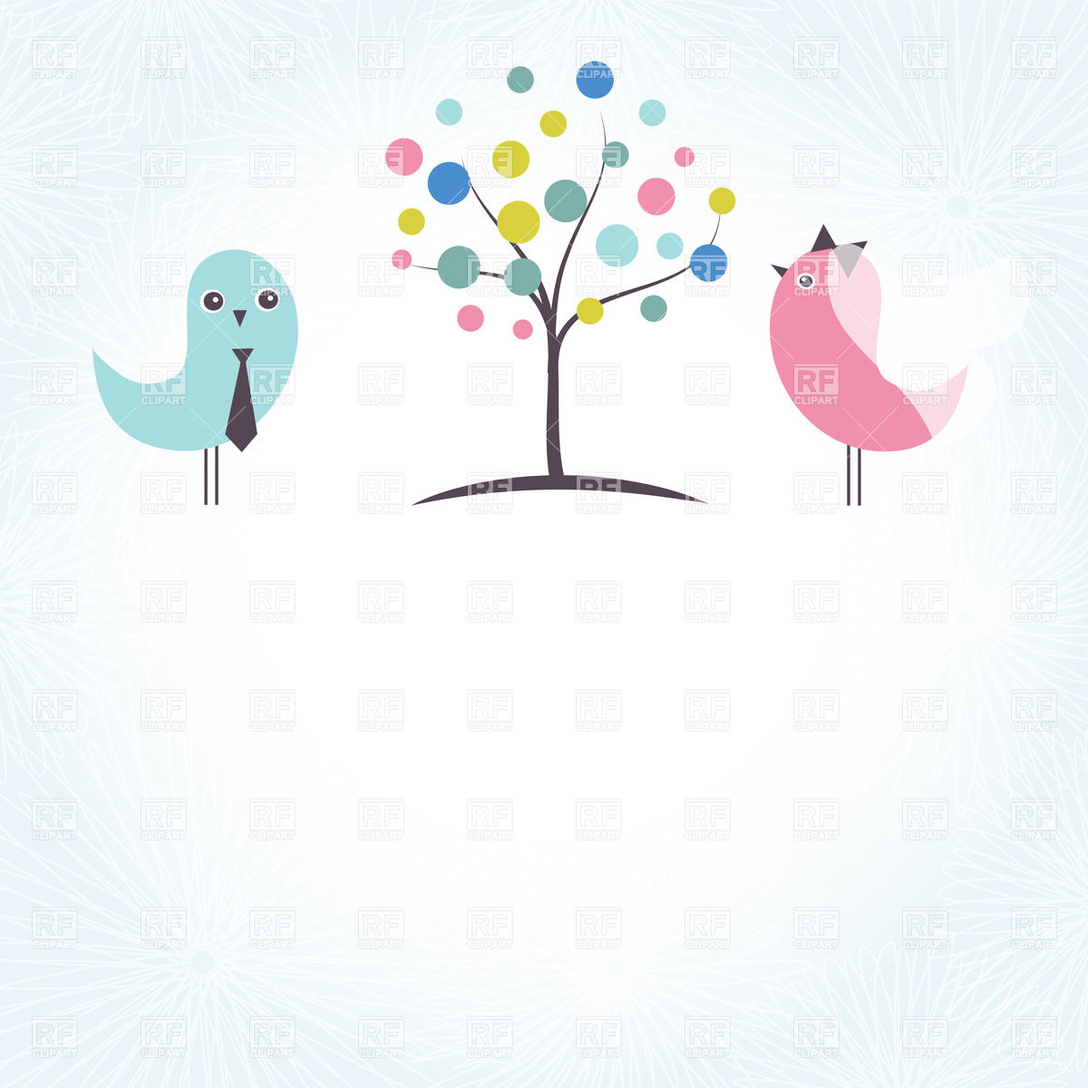 Wedding Invitation With Two Cute Birds And Stylish Tree 23692 Plants