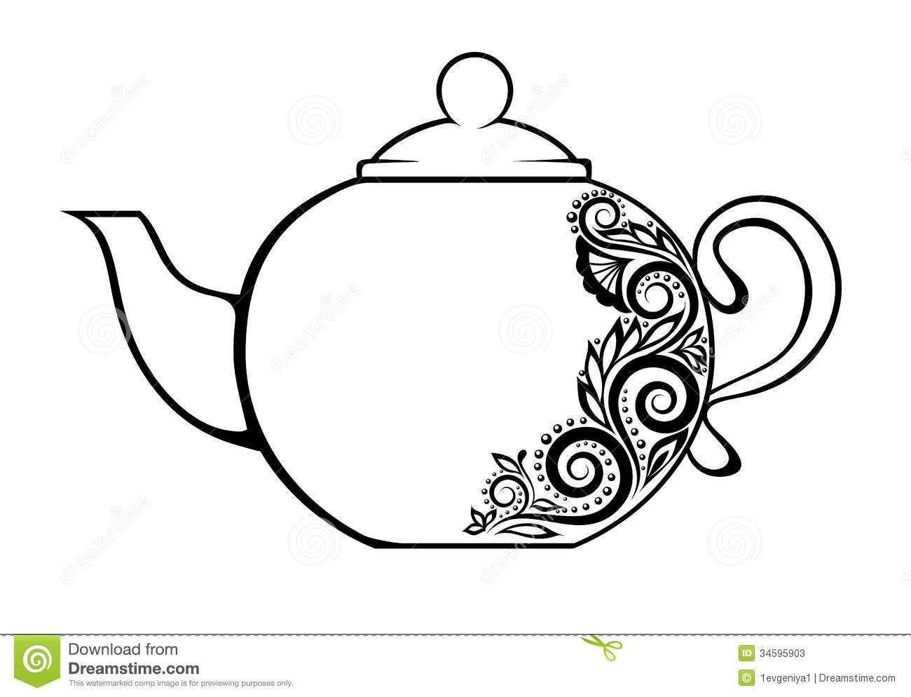 Beautiful Teapot Decorated With Black And White Floral Ornament  Many