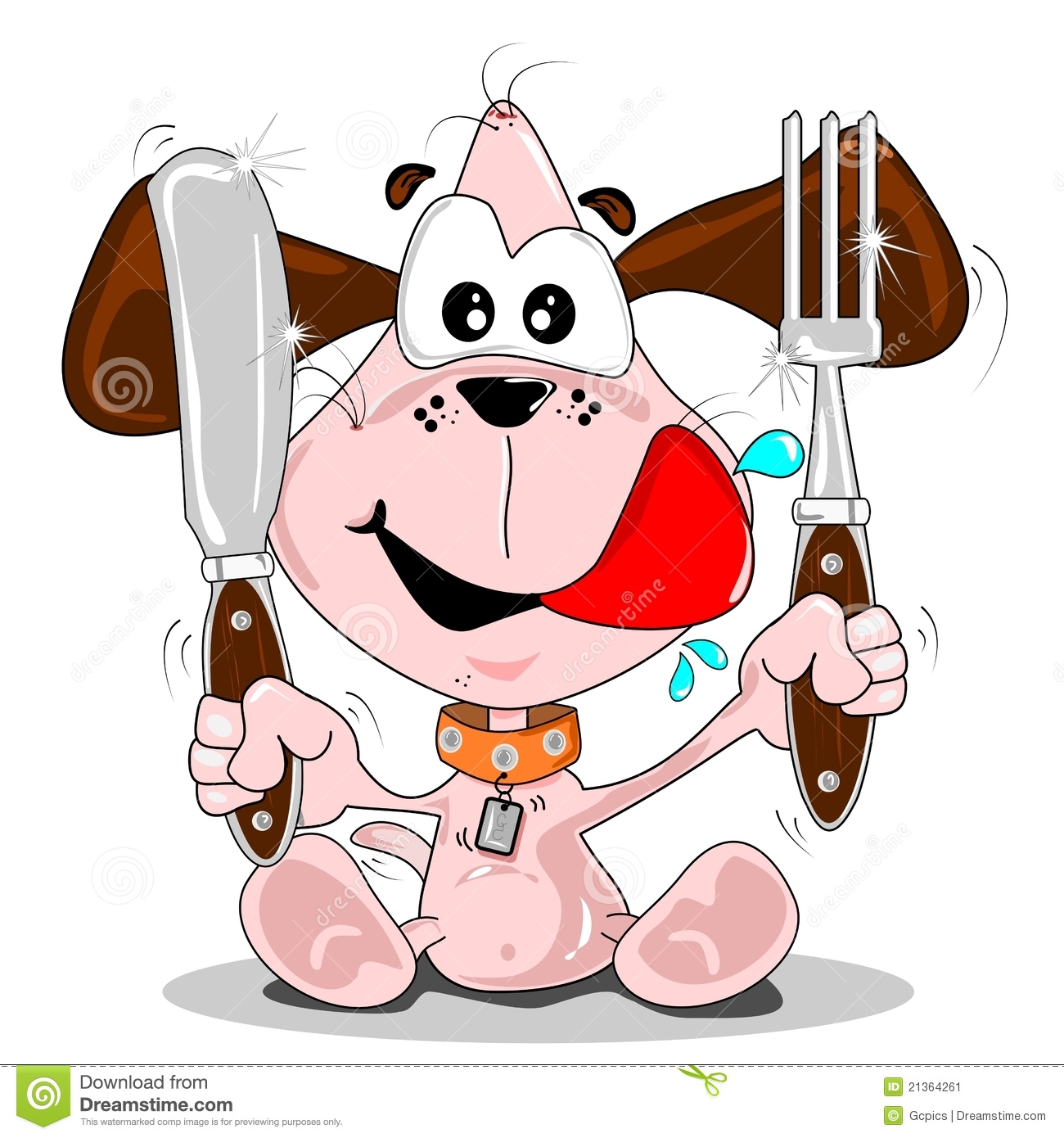 Cartoon Puppy Dog With Knife   Fork  Meal Time Concept