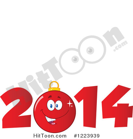 Clipart Of A Red Christmas Bauble Ornament In Year 2014   Royalty Free