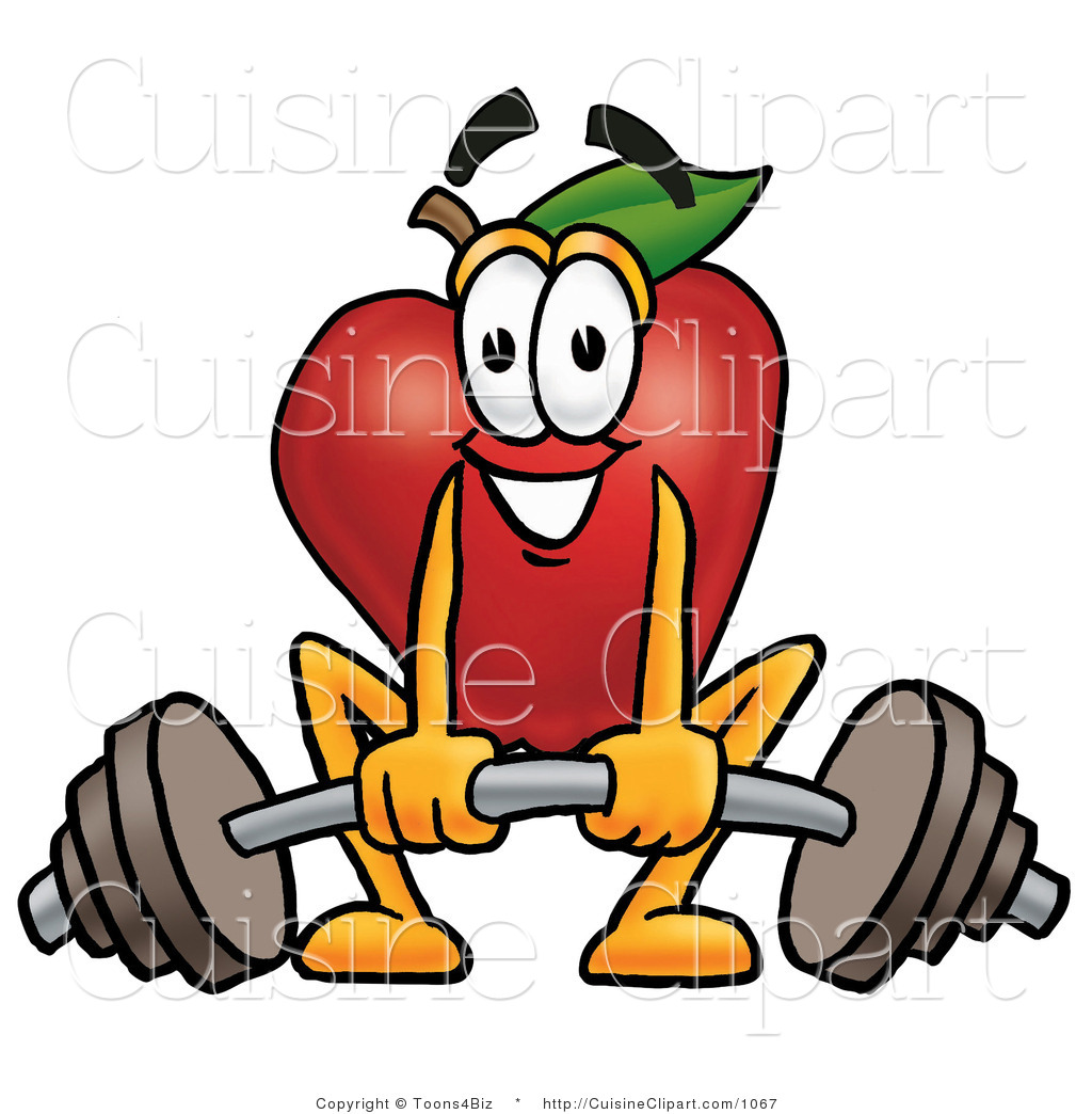 Cuisine Clipart Of An Athletic Red Apple Character Mascot Lifting A