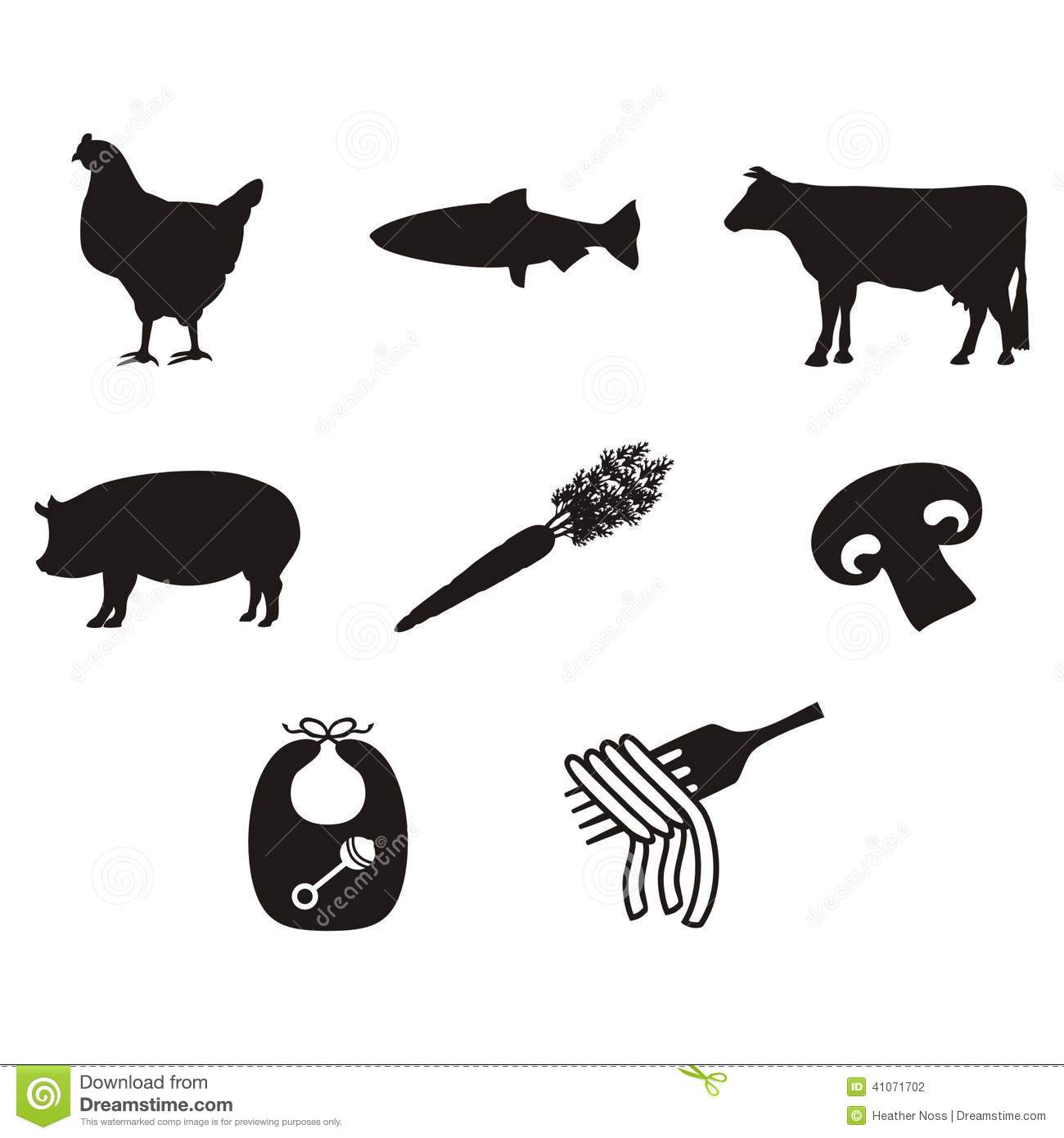Icons Of Meal Selections For Wedding Menus In Silhouette  Available In