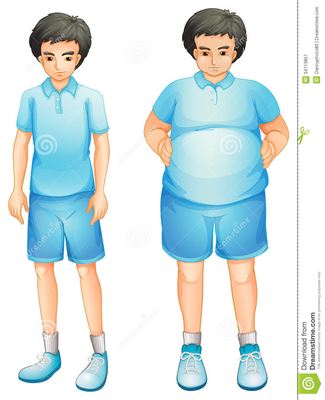 Ilustration Of A Thin And A Fat Boy In A Blue Gym Uniform On A White