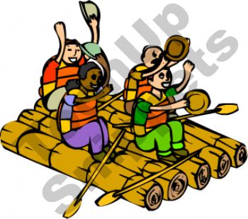 Kids Rafting On A Leaf   Royalty Free Clipart Picture
