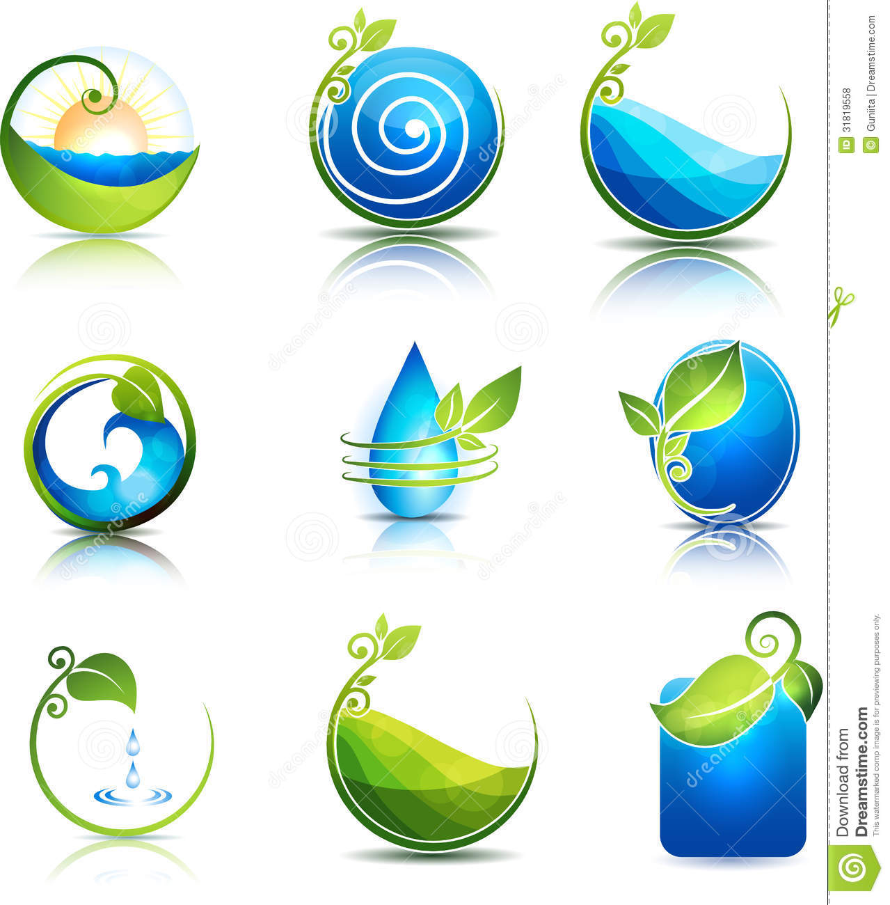 Nature Healing Symbols  Water Leafs Waves And Fields  Clean And    