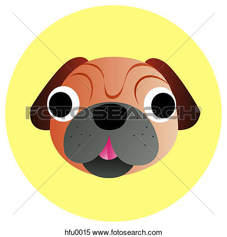 Of A Pug On A Yellow Circular Background Hfu0015   Search Clipart