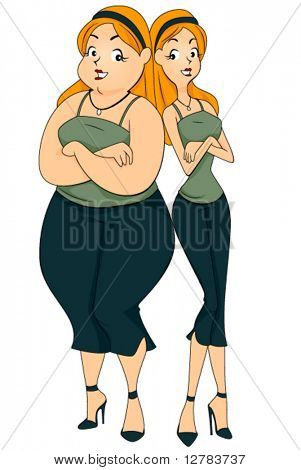 Picture Or Photo Of Fat And Thin Girl  Before And After    Vector