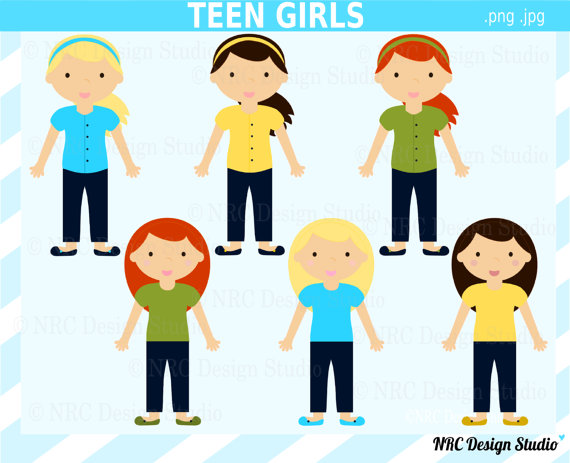 Teen Girls Clip Art   Digital Girls Clipart   Kids Illustration