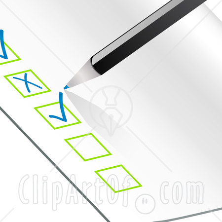 29071 Clipart Illustration Of A Blue Pencil Checking Off Items On An
